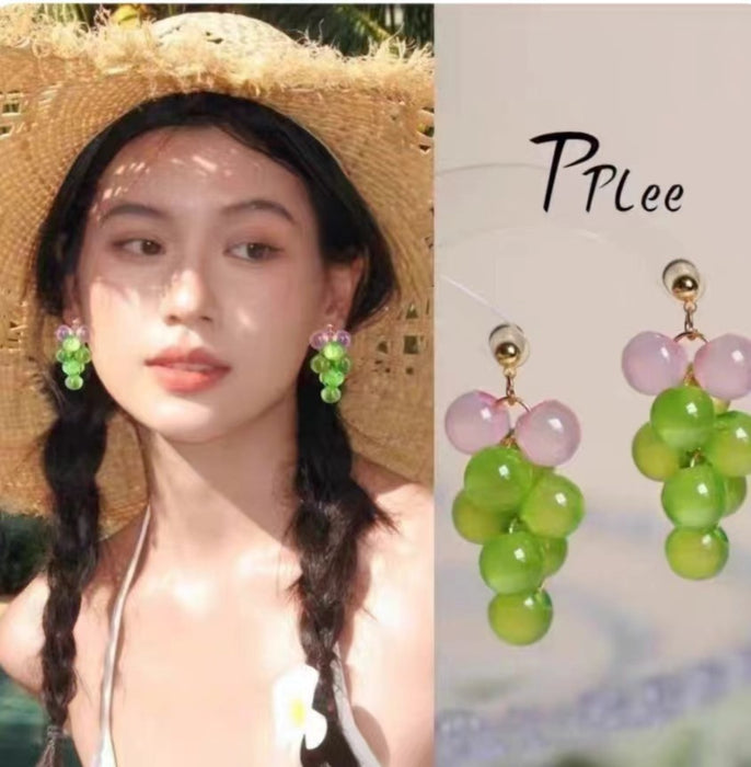Wholesale Clear Grape Fruit Earrings Plastic Resin Red Fashion Accessory