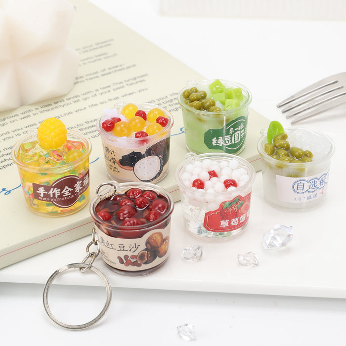 Wholesale Summer Dessert Miniature Food Charm Herbal Jelly Drink Keychain Decorative Bag Accessory Chic Boutique Gift