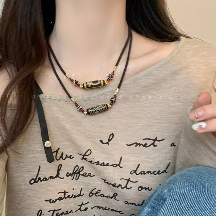 Wholesale Ethnic style Nine-eye bead necklace female niche design sense couple accessories  retro sweater chain