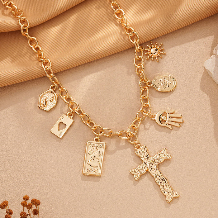 Wholesale Cross Pendant Necklace for Women, Irregular Poker Choker Geometric Collarbone Chain