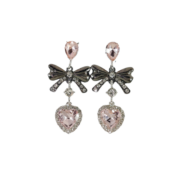 Wholesale Small niche zircon inlaid heart-shaped bow earrings with elegant temperament