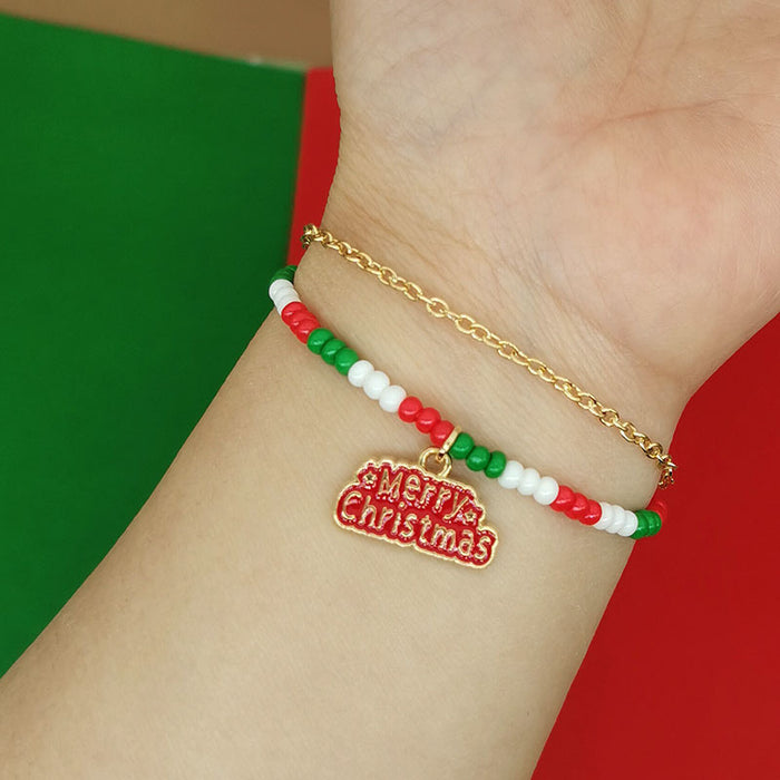 Wholesale Christmas Bracelet Christmas Snowflake Tree Letters Rice Beads Beaded Double Layer Christmas Bracelet