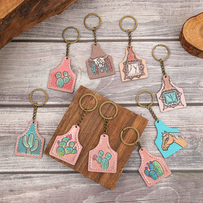 Wholesale Western Farm Style Cactus Horse Head Wooden Keychain JDC-KC-YiTian013