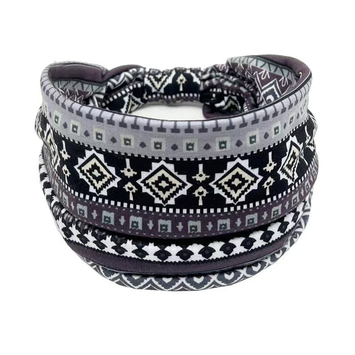 Wholesale Bohemian headband ethnic style printed yoga headband wide edge elastic headband sweat-absorbent headf headdress