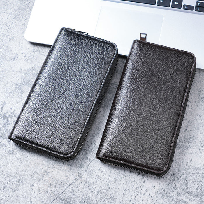 Wholesale Men's Long Zipper Wallet Large Capacity Leather Clip Handheld Phone Bag Casual Business Card Slot Money Bag