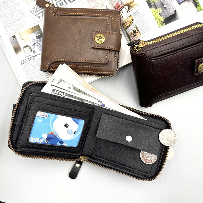 Wholesale Retro Men' s Short Zipper Wallet Oil Wax Leather,  Coin and Card Organizer - Boutique Accessory MOQ≥2