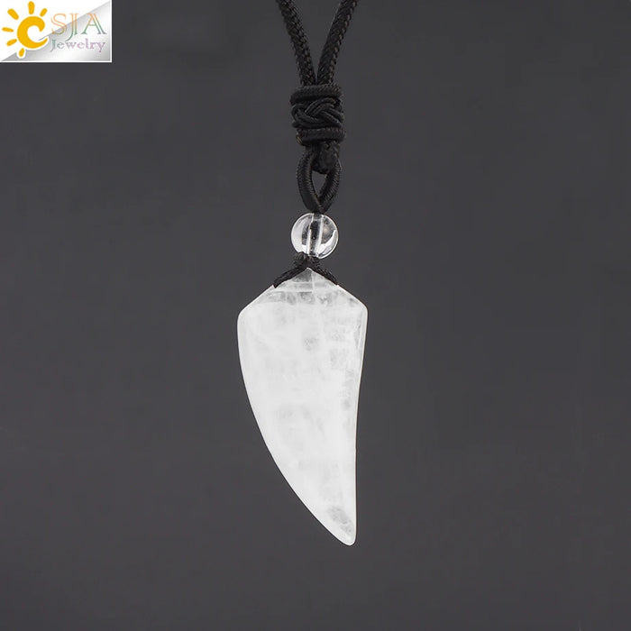 Wholesale Amethyst Crystal Wolf Tooth Pendant Necklace Minimalist Ancient Style Everyday Jewelry Accessory