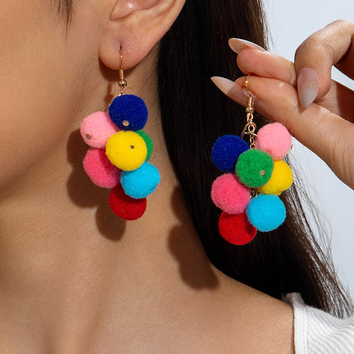 Wholesale Christmas Colorful Woven Pompom Flocked Drop Earrings Women Jewelry Accessory MOQ≥2