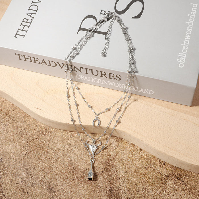 Wholesale Multi-layer Stacked Chain Cactus Wine Bottle Women's Necklace