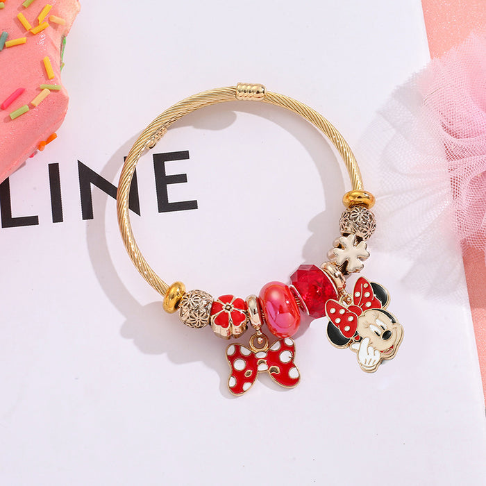 Wholesale Stainless Steel Cartoon Pendant Couple Bracelet Adjustable Open Design Boutique Resale Jewelry