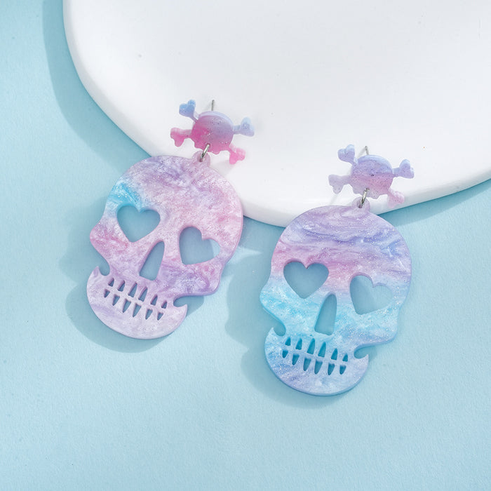 Wholesale Funny Explosive Head Skull Print Earrings Acrylic