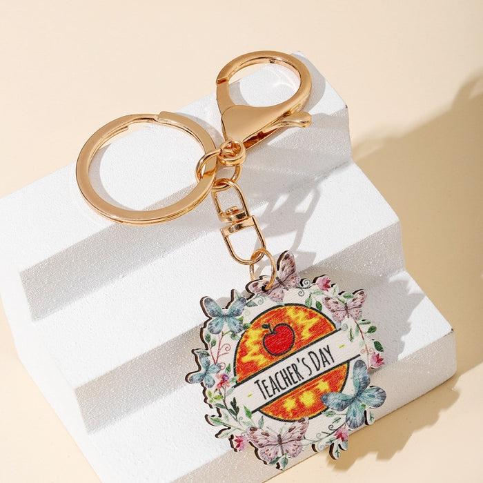 Wholesale Western Style Rainbow Love Wooden Keychain JDC-KC-RongR022