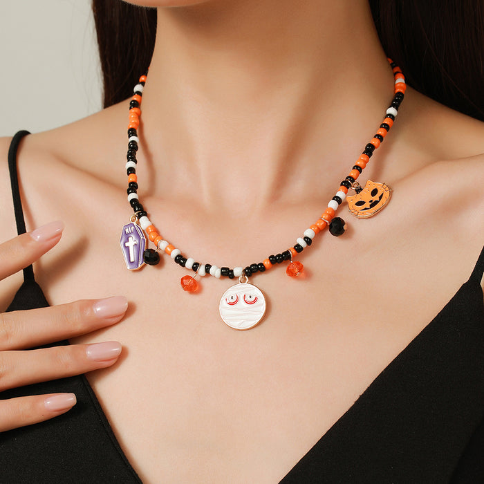 Wholesale Halloween Bead Necklace Fashion Versatile Ghost Pumpkin Bead Necklace