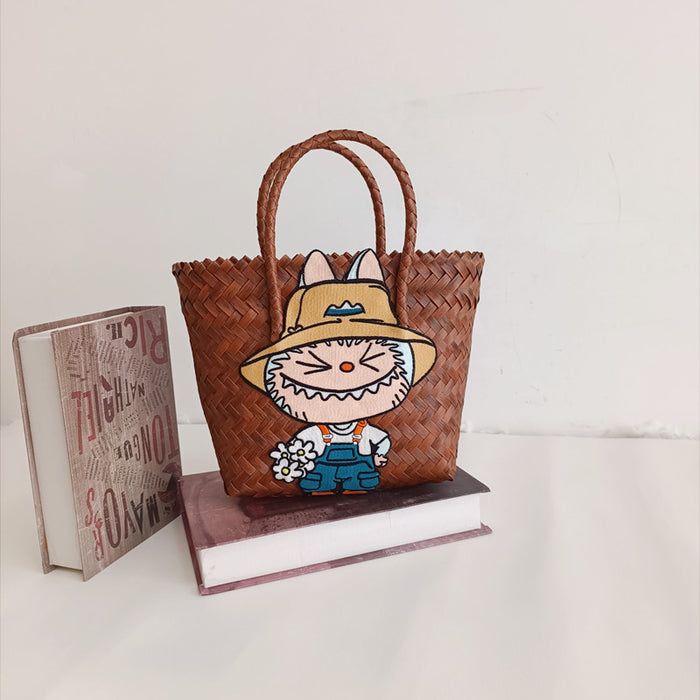 Wholesale Woven Basket Bag Shoulder Hand Bag Cute Rattan Cloth Cartoon Woven Bag
