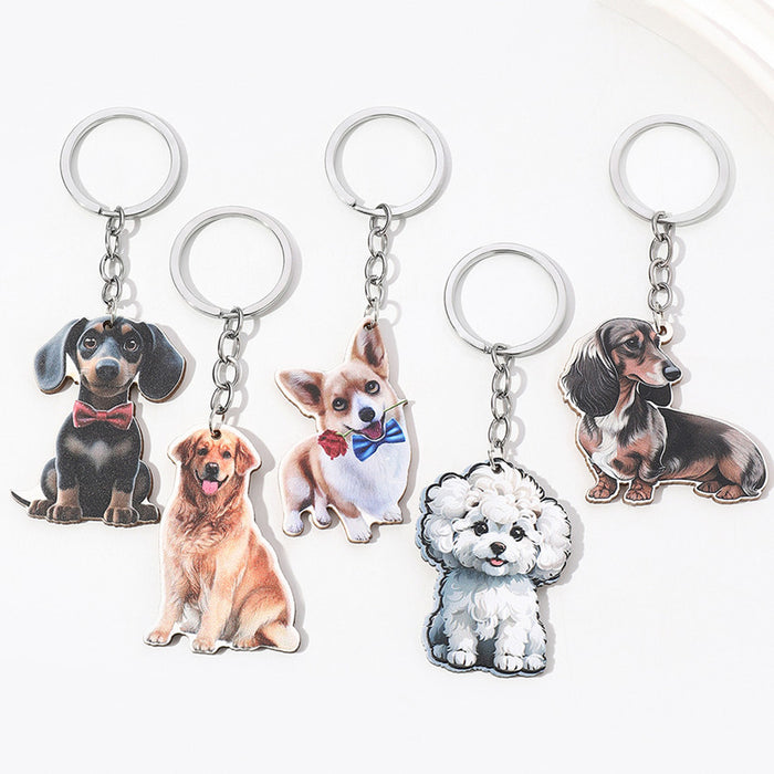 Wholesale Cute Cartoon Puppies Wooden Keychain JDC-KC-RongRui008