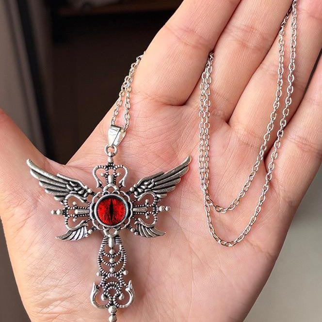 Wholesale Red Devil's Eye Pendant Jewelry Creative Cross Stainless Steel Necklace Necklace