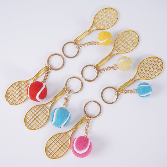 Wholesale Metal Tennis Racket Keychain Pendant Silver Blue Modern Minimalist Fashion Accessory MOQ≥2