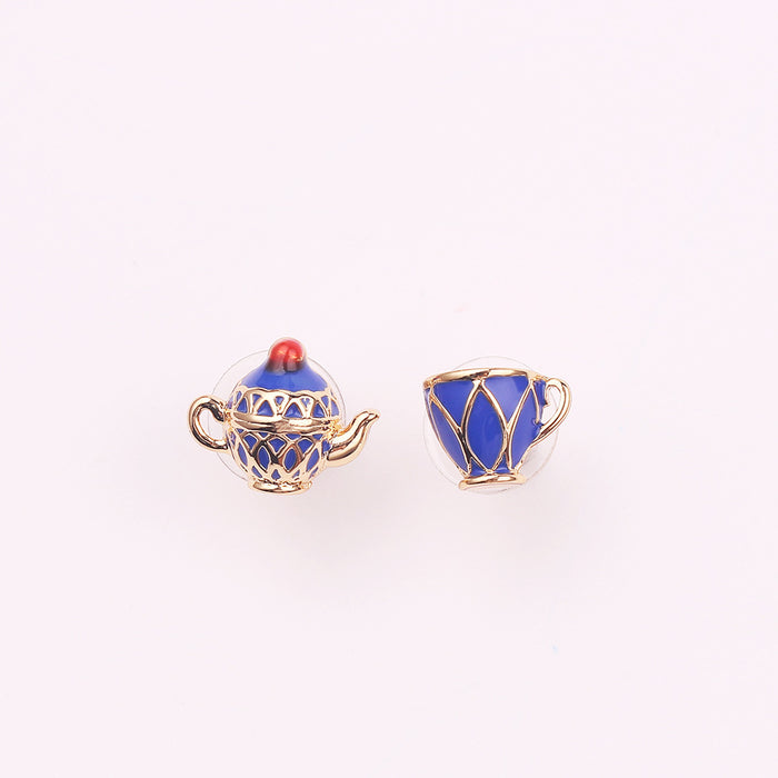 Wholesale Enamel glazed teacup earrings and long long necklace
