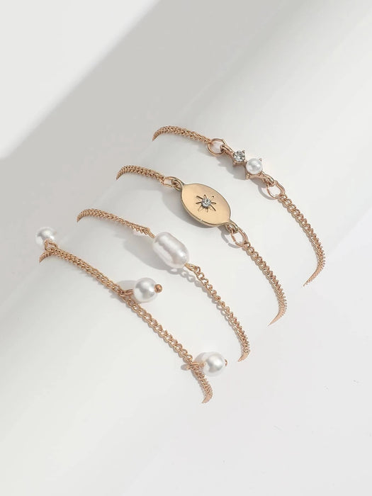 Wholesale Pearl bead multi-layer bracelet, rice bead studded diamond chain, five layer bracelet set