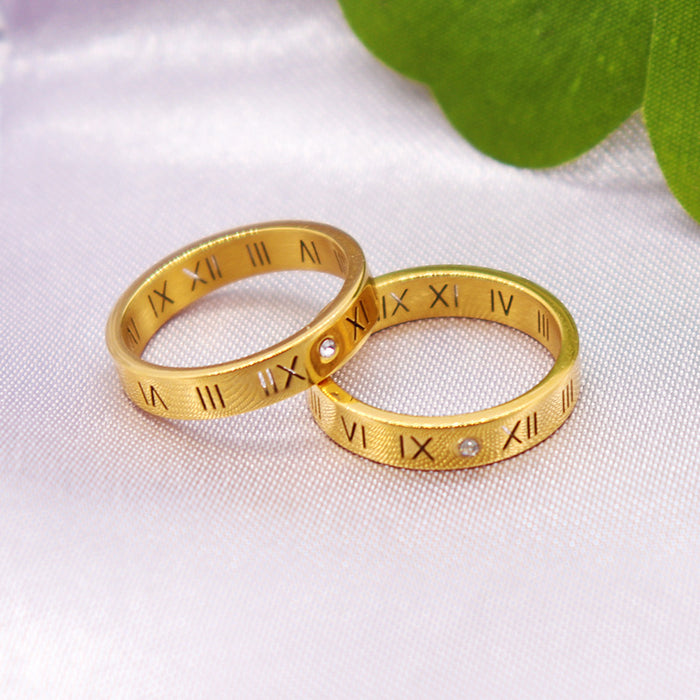 Wholesale Titanium steel Roman numeral ring with diamond inlay, hollowed out couple's ring, men's and women's letter index finger ring