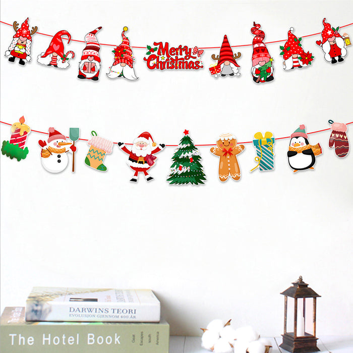 Wholesale Christmas Decorations Christmas Pull Flag Hanging Flag Holiday Banner Party Decoration Paper Cartoon Christmas Pull Flower String Flag