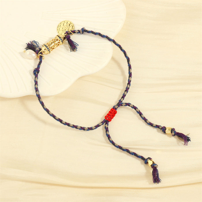 Wholesale Mixed Color Cotton Thread Braided Freshwater Pearl Pendant Bracelet JDC-BT-TianYi006