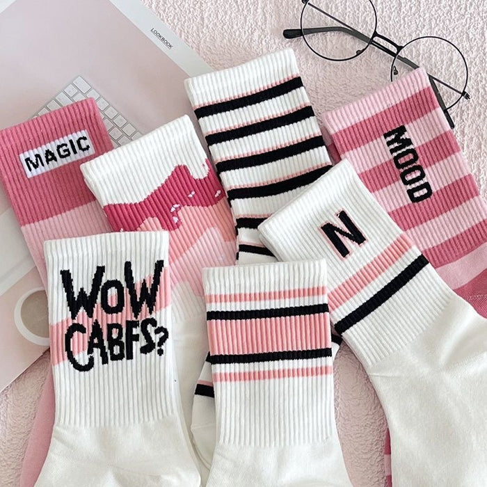 Wholesale Cotton White Letter Women's Long Socks JDC-SK-PengC004