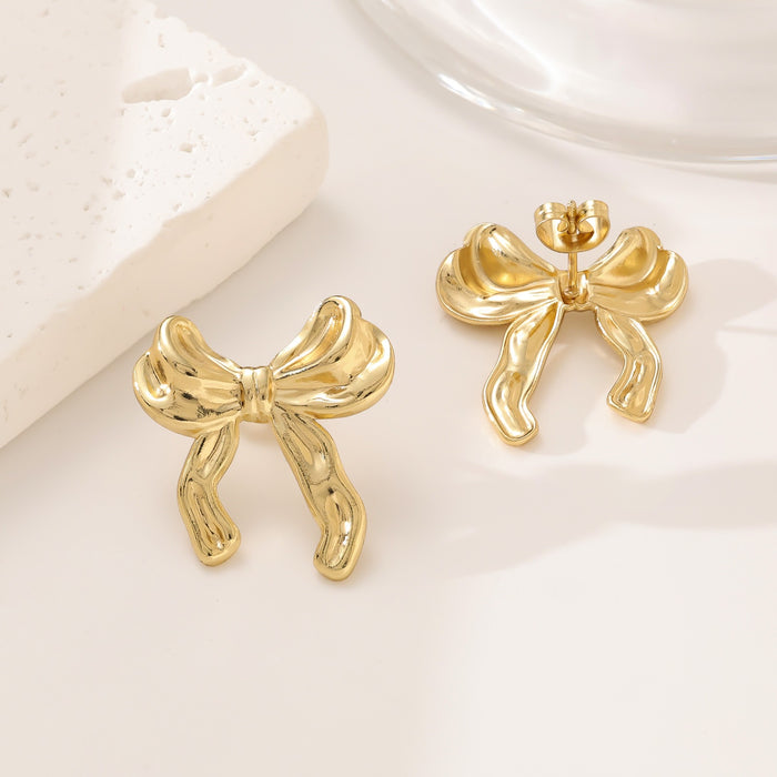 Wholesale Stainless Steel Earrings Bow Versatile 18K Gold Earrings for Women