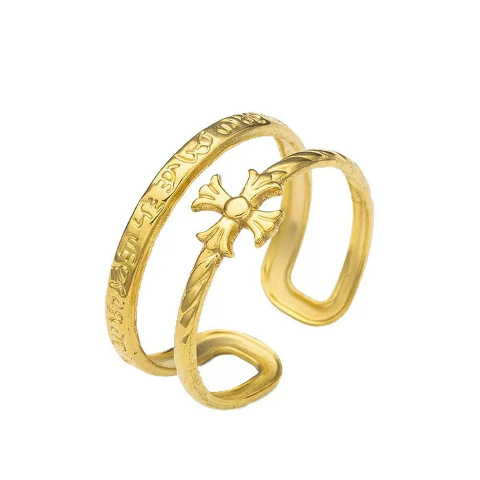 Wholesale Vintage Cross Ring Titanium Steel Gold Adjustable Unisex Fashion Accessory MOQ: 2