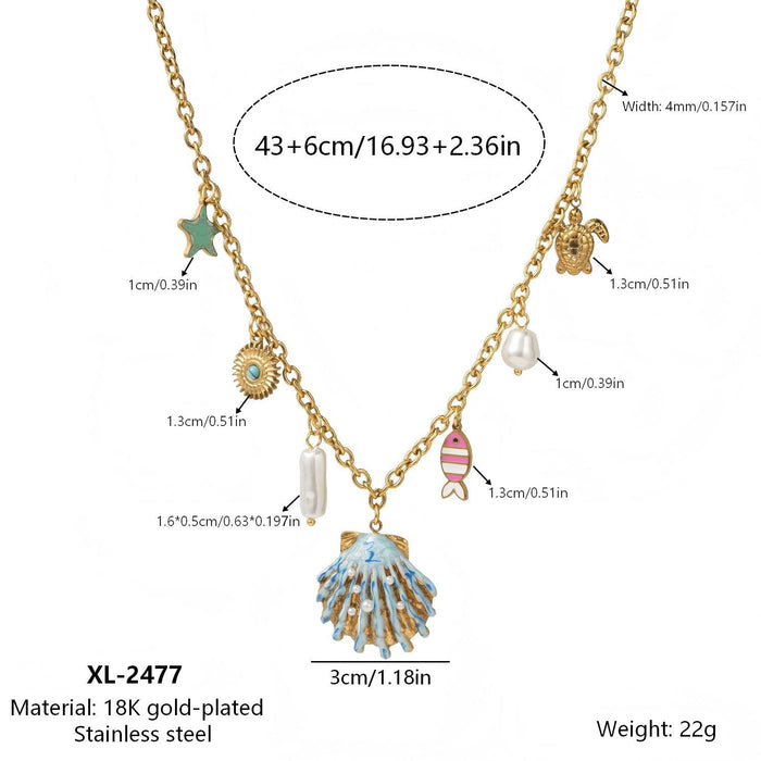Wholesale Shell Starfish Pearl Stainless Steel Necklace