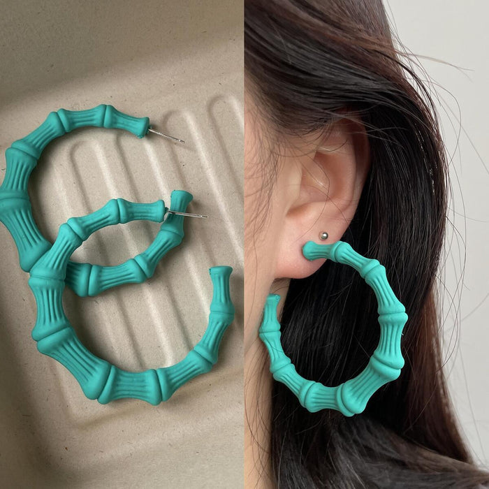 Wholesale Earrings Acrylic Color Fluorescent Bamboo Hoop Earrings JDC-ES-AX001