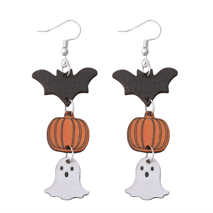 Wholesale  ghost pumpkin bat earrings female personality earrings double-sided wooden earrings earrings