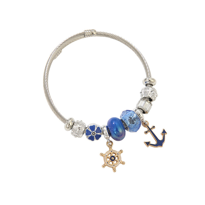 Wholesale Sailboat,  Lifebuoy,  and Lighthouse Alloy Pendant Stainless Steel Bracelet