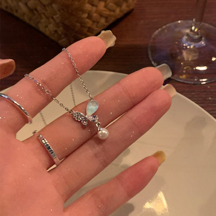 Wholesale Blue Butterfly Pearl Necklace Versatile, Unique Design, Titanium Steel Lock Chain, Luxury Neck Chain, Accessories Wholesale