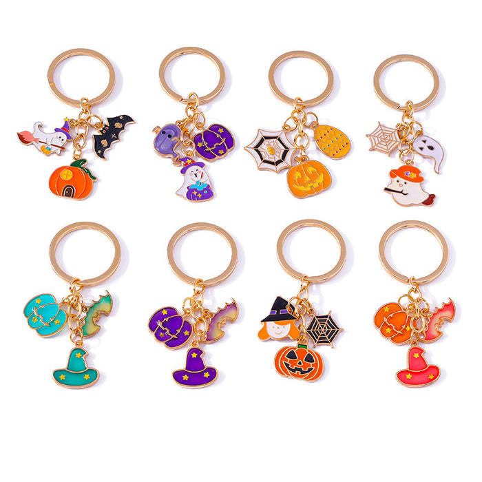 Wholesale Cute Metal Keychain With Witch Ghost Pumpkin Bat Web Design Car Key Accessory Gift