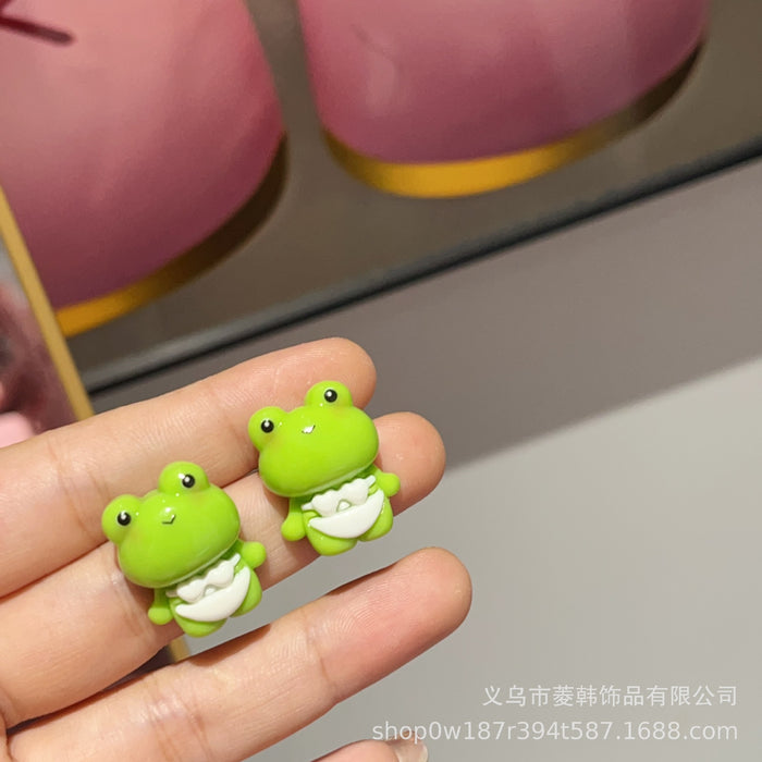 Wholesale Cartoon frog and elephant silver needle hot-selling green earrings