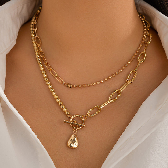 Wholesale Long beaded chain necklace with stacked pearl OT buckle waist chain