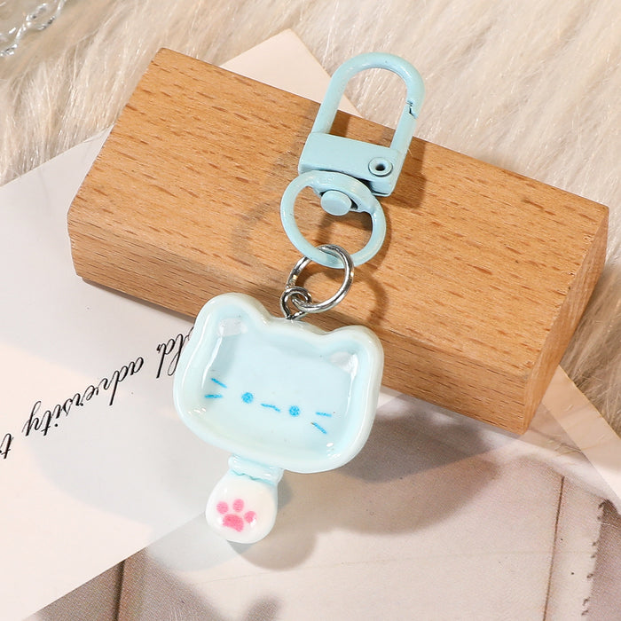 Wholesale Resin Cute Cartoon Blue Kitten Keychain Bag Charm Birthday Gift For Friend