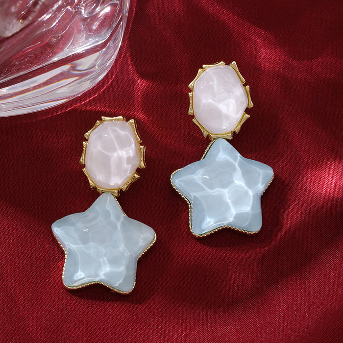 Wholesale Blue contrasting water ripple retro five-pointed star unique personality