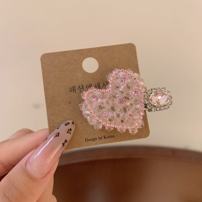 Wholesale Crystal pink bear full diamond hairpin high-end duckbill clip bangs hairpin hairpin side