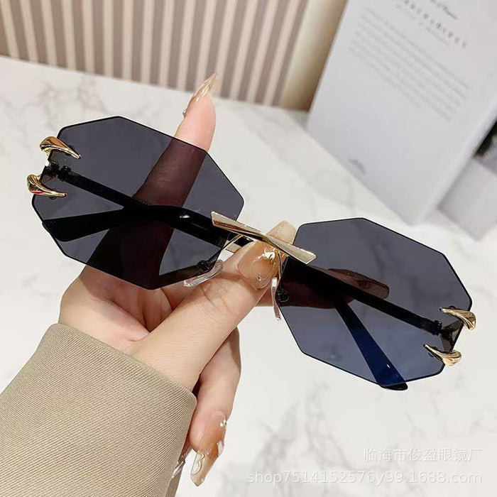 Wholesale Frameless polygonal sunglasses for women, personalized glasses for fashion, gradient color sunshade sunglasses for men