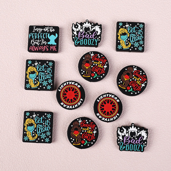 Wholesale 20pcs cartoon focus beads letter silicone beads diy bracelet necklace loose beads accessories tire silicone beads