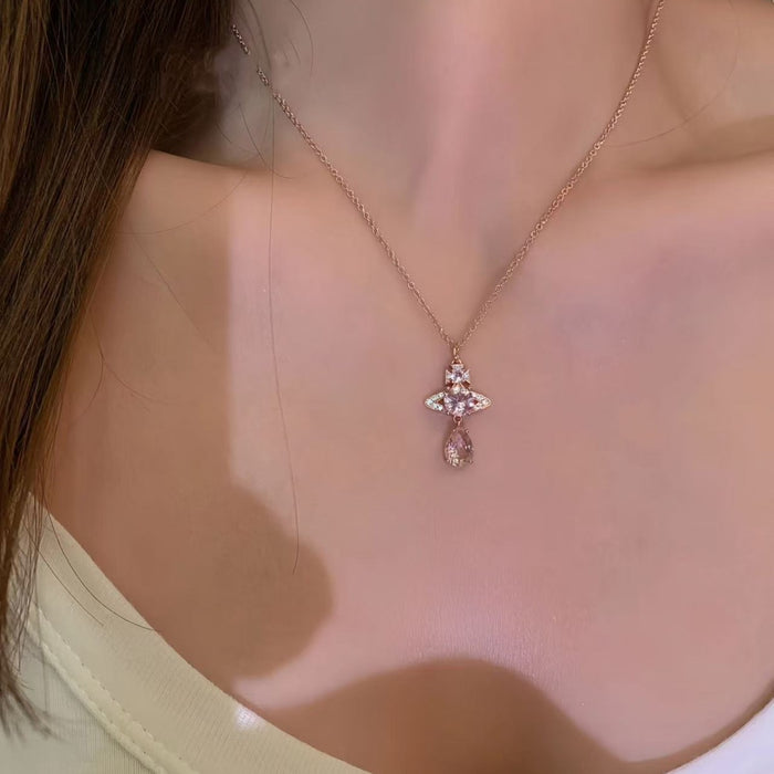 Wholesale pink bow mermaid tears three-dimensional planet necklace clavicle chain