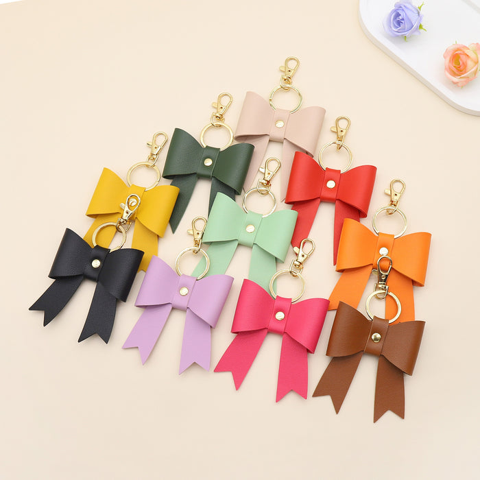 Wholesale Simple leather bow shape key chain bag pendant accessories