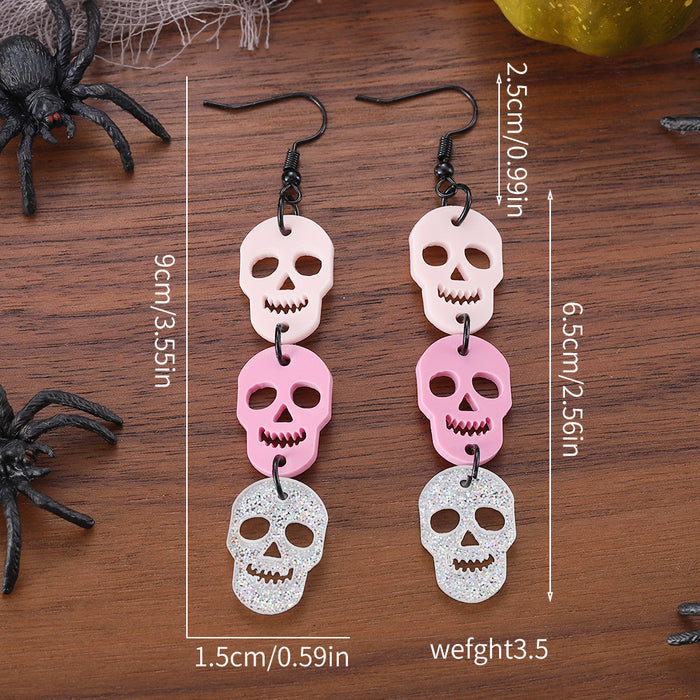 Wholesale  Skull Sequins Triple ing Pendant Earrings Hollow-out Acrylic Gothic Earrings
