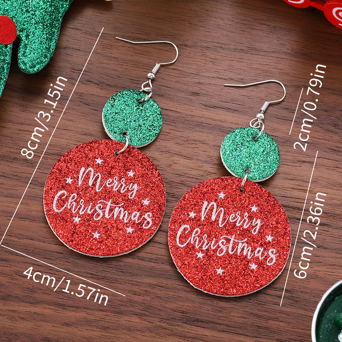 Wholesale Christmas red and green sequins glitter star ing pendant earrings round piece ing double-sided earrings