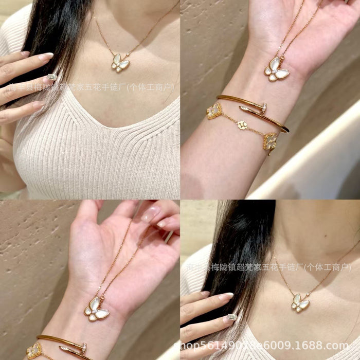 Wholesale Layering Butterfly Pendant Necklace Gold Plated White Shell Copper