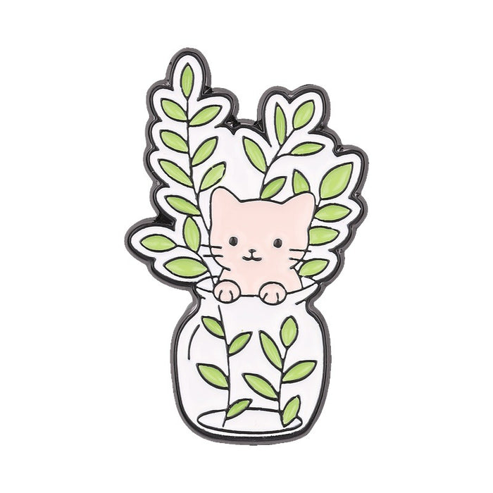 Wholesale Chic Zinc Alloy Cat Floral Brooch Pin Cartoon Potted Plant Enamel Badge Trendy Fashion Accessory