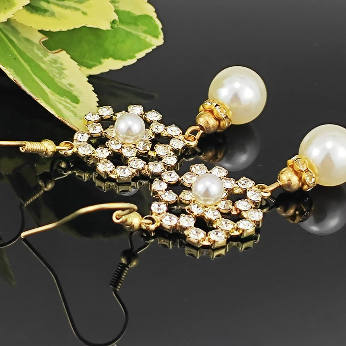 Wholesale Sparkling Diamond Imitation Pearl Versatile Earrings Personalized Fashion Commuting Ear Hooks Exquisite Earrings