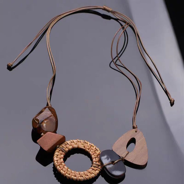 Wholesale New Geometric Wooden Handmade Necklace Light Luxury Vine Knitted Sweater Chain